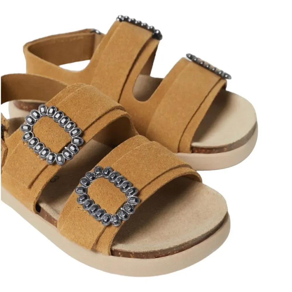 ZARA Kids | Taupe Gray | BUCKLED LEATHER SANDALS